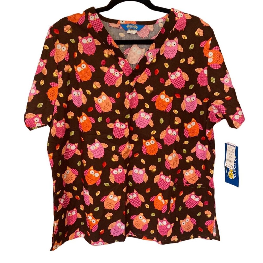 Medical Scrub Top Scrub Wear NEW Large Owl